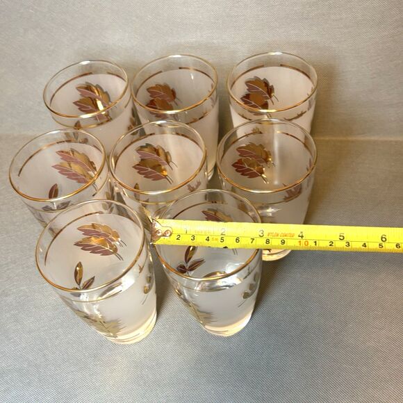 Vtg 1960 Libbey Golden Foliage Frosted Tumblers Drink Glasses 8 oz-Set 8 Barware - Picture 11 of 11